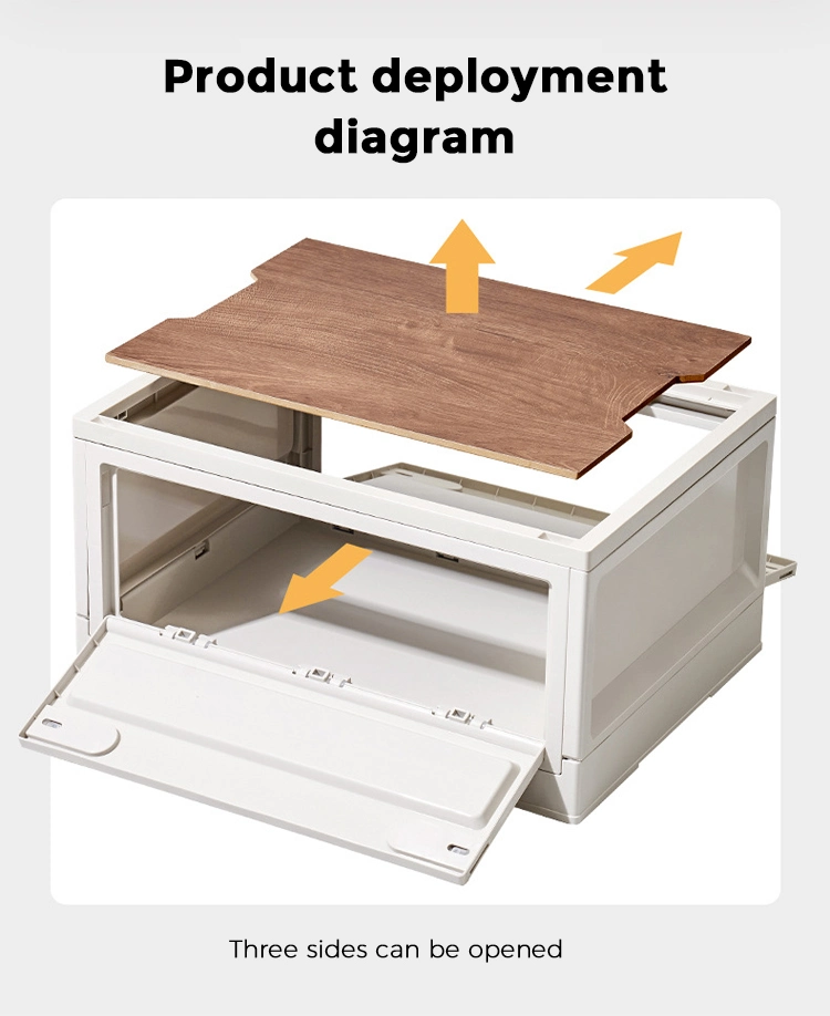 Highbright Foldable Stackable Plastic Folding Box Crate for Sale, Collapsible Outdoor Camping Crate with Wood Lid