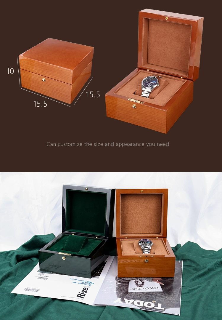 Newest Style Factory Wholesale Custom Logo Brown Green Metal Button Wooden Velvet Watch Display Storage Box