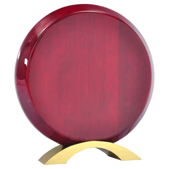 Placa de premiação de madeira redonda de 8 polegadas em jacarandá com acabamento brilhante com base de metal dourado