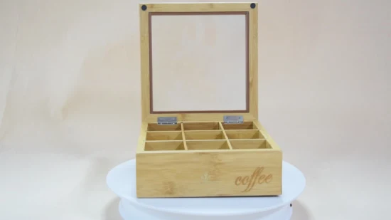 Caixa de exibição de chá de bambu personalizada caixa de pacote de café de madeira caixa de embalagem de madeira com janela de vidro