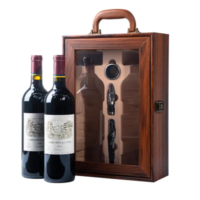 Conjunto de presente premium caixas de exibição de vinho de madeira garrafa dupla caixa de madeira de apresentação
